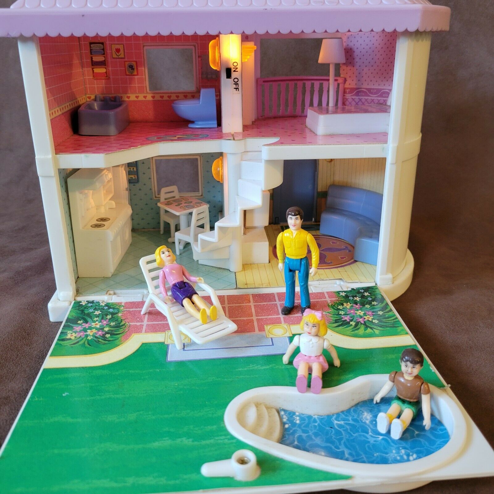 Vtg Blue Box Polly Pocket Size Light Up Pink Dreamhouse Dollhouse W/accessories